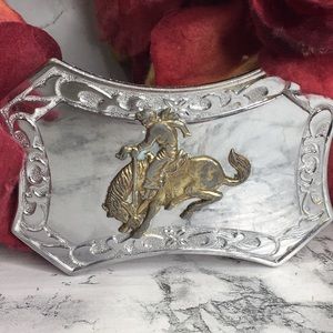 Vintage Silver Brass Plated Cowboy Western Belt Buckle